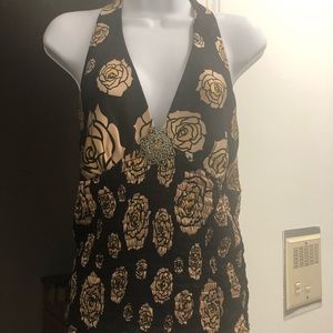 Landry by Shelli Segal  Black & Gold Halter Top M